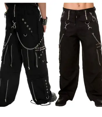 Gothic Men's Black Grey Men Trousers Gothic Cotton Studs Metal Punk